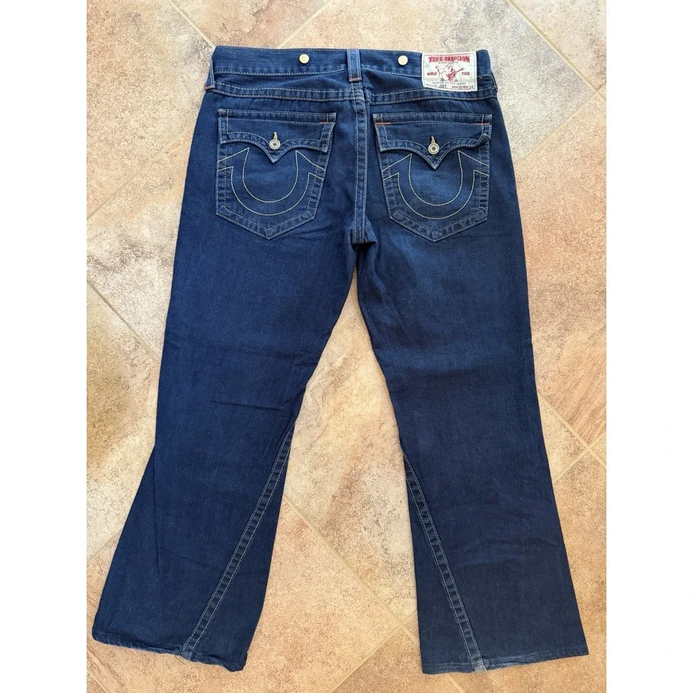 Men's Vintage Y2K True Religion-Made In USA-Orange Big T Jeans Row 36 Seat 34